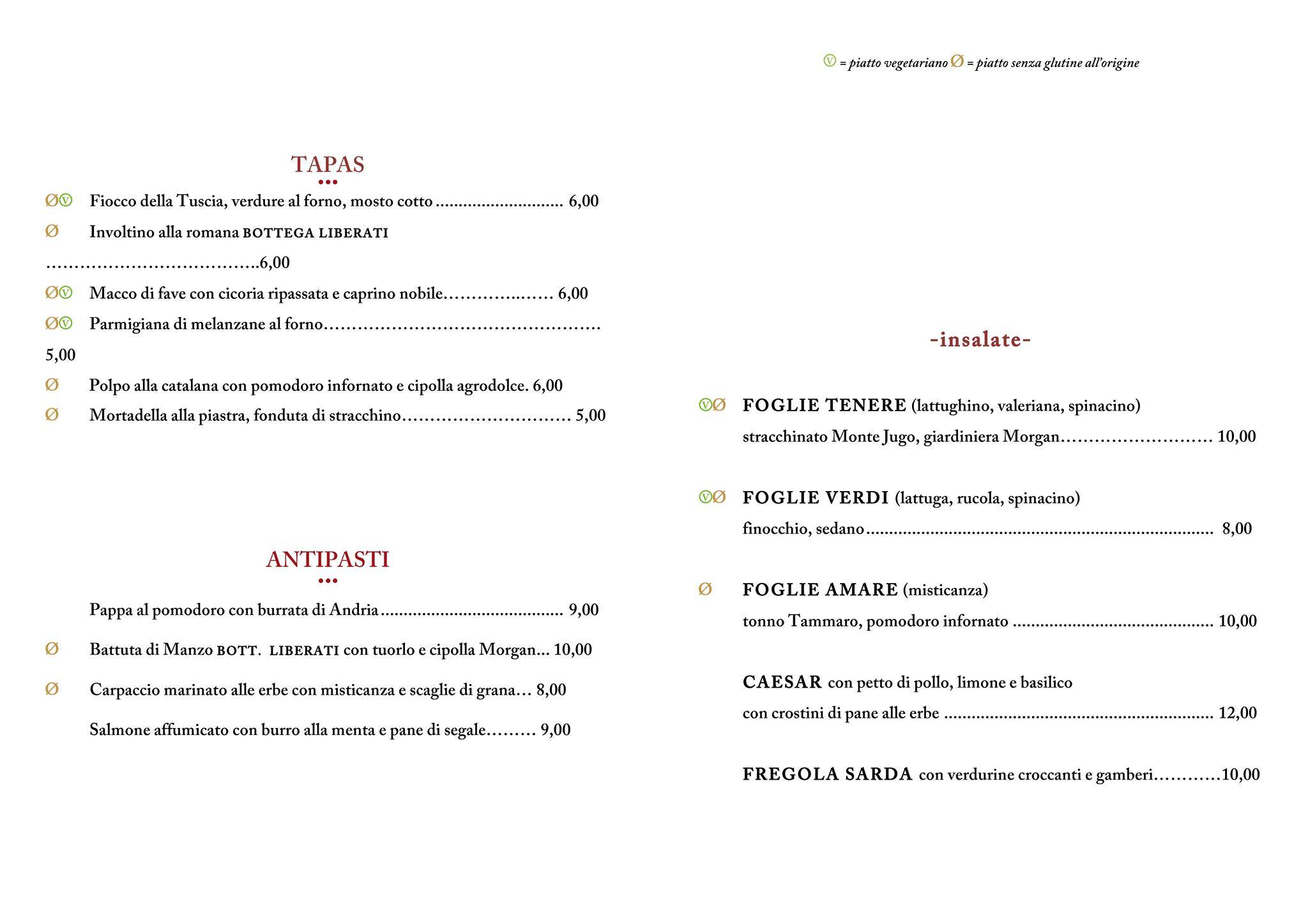 Menu di Enoteca Bulzoni 
