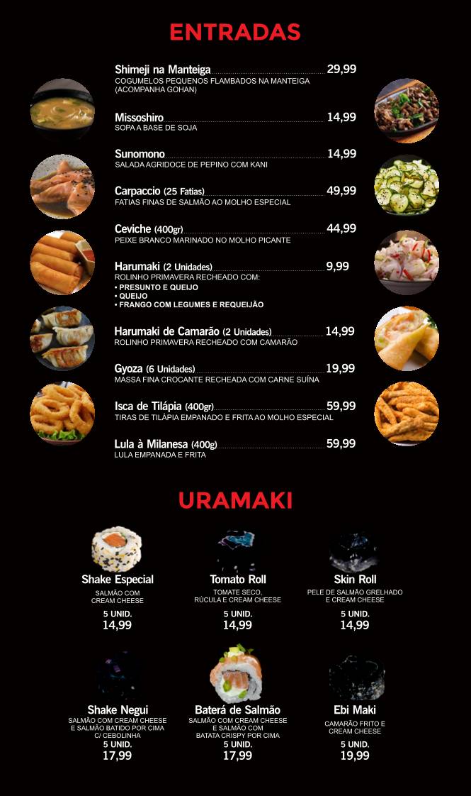 Escarpas Sushi Bar l Rodízio de Comida Japonesa e Restaurante Japonês em Ribeirão Preto cardápio