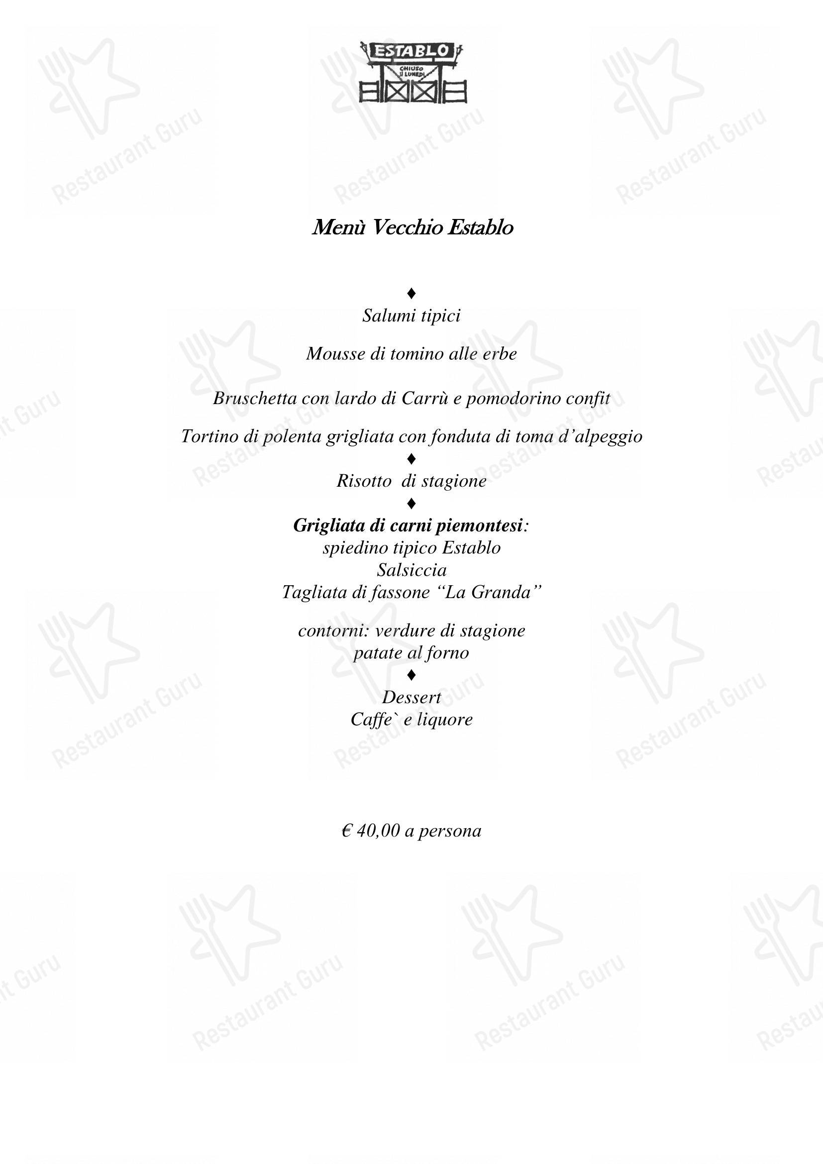 Menu bar per Establo ristorante