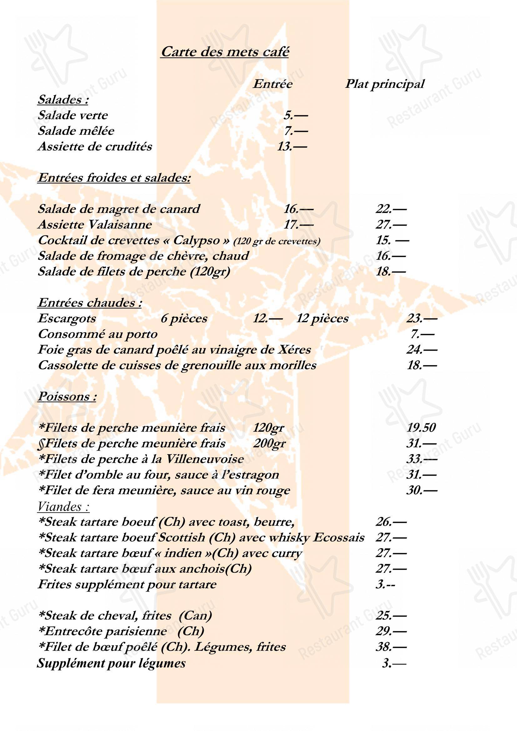 Menu di Étoile - Menu