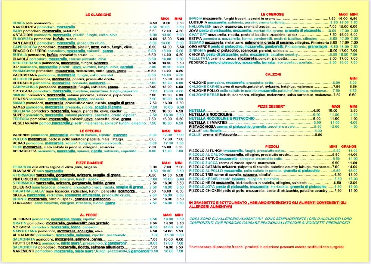Menu di Europizza di Stefano Ucciardo a Noto 