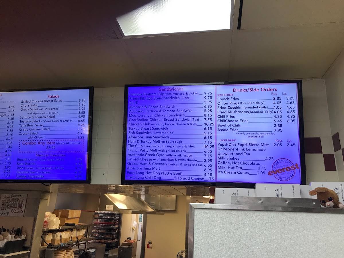 Menu at Everest Burgers restaurant, Santa Clarita