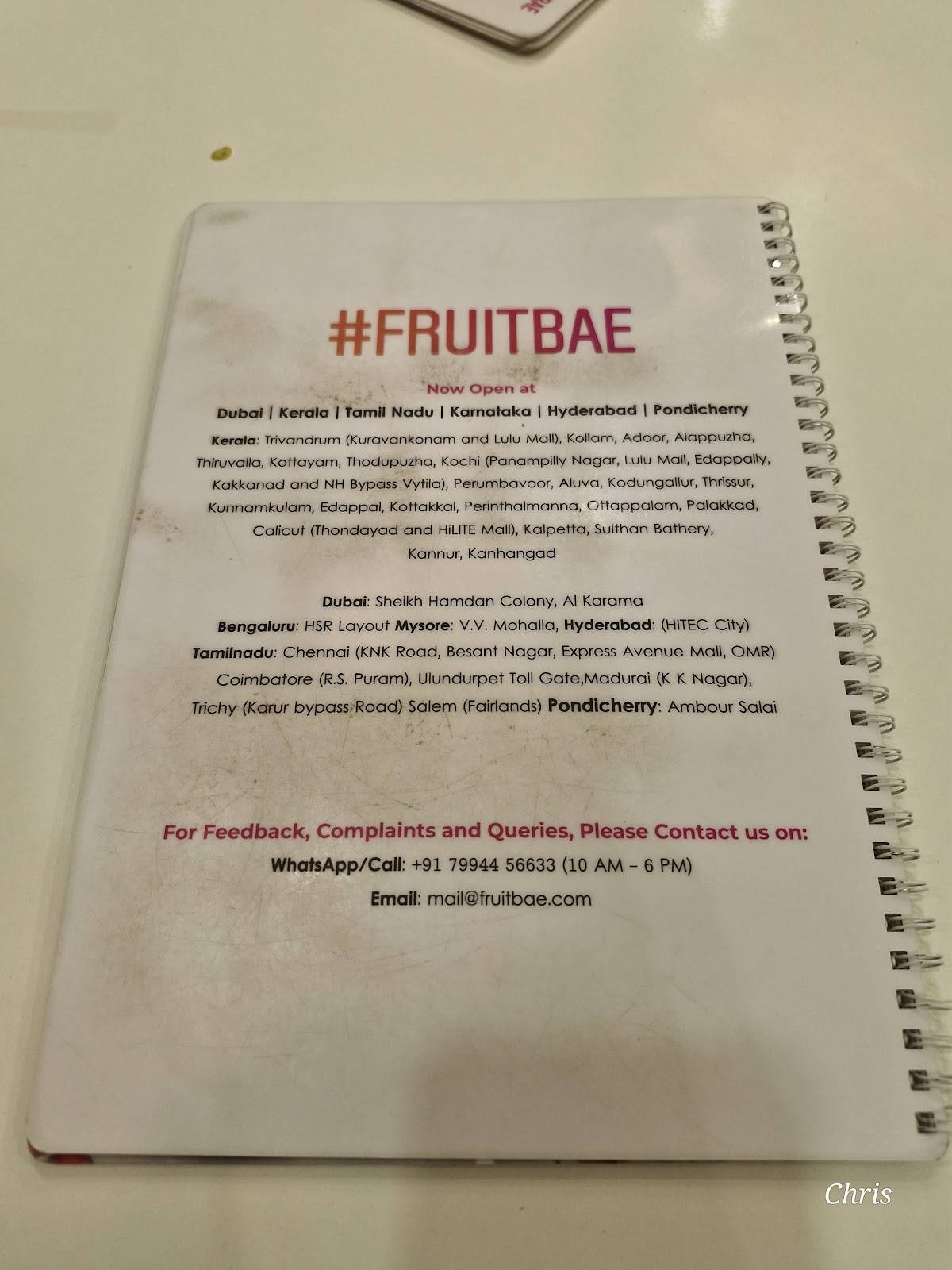FRUITBAE menu
