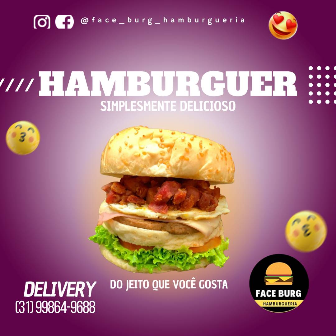 Face Burg Hamburgueria Pedro Leopoldo cardápio
