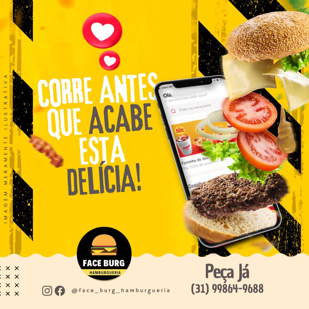 Face Burg Hamburgueria Pedro Leopoldo cardápio