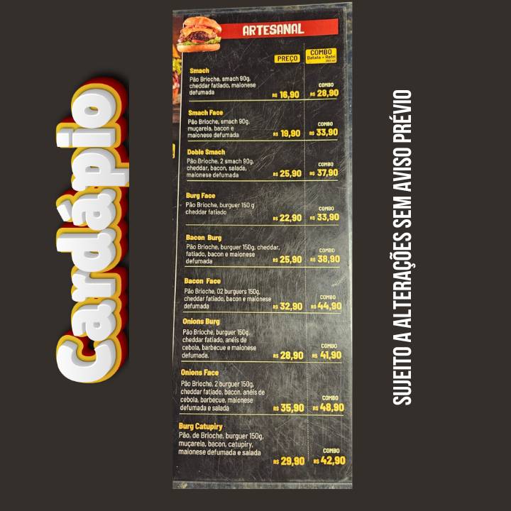 Face Burg Hamburgueria Pedro Leopoldo cardápio