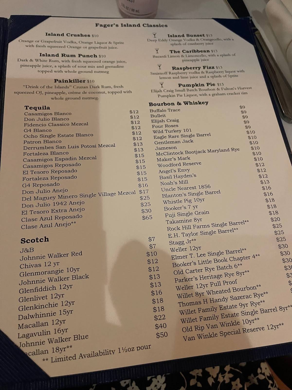 Menu at Fager's Island pub & bar, Ocean City