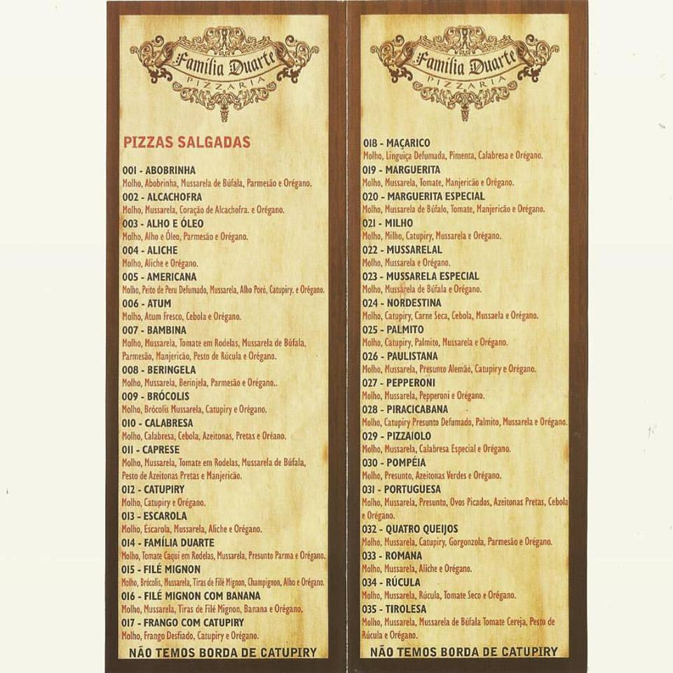 Pizzaria Família Duarte - Higienópolis cardápio