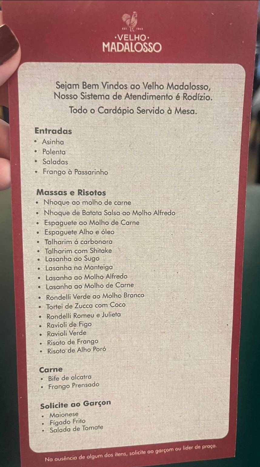 Família Madalosso cardápio