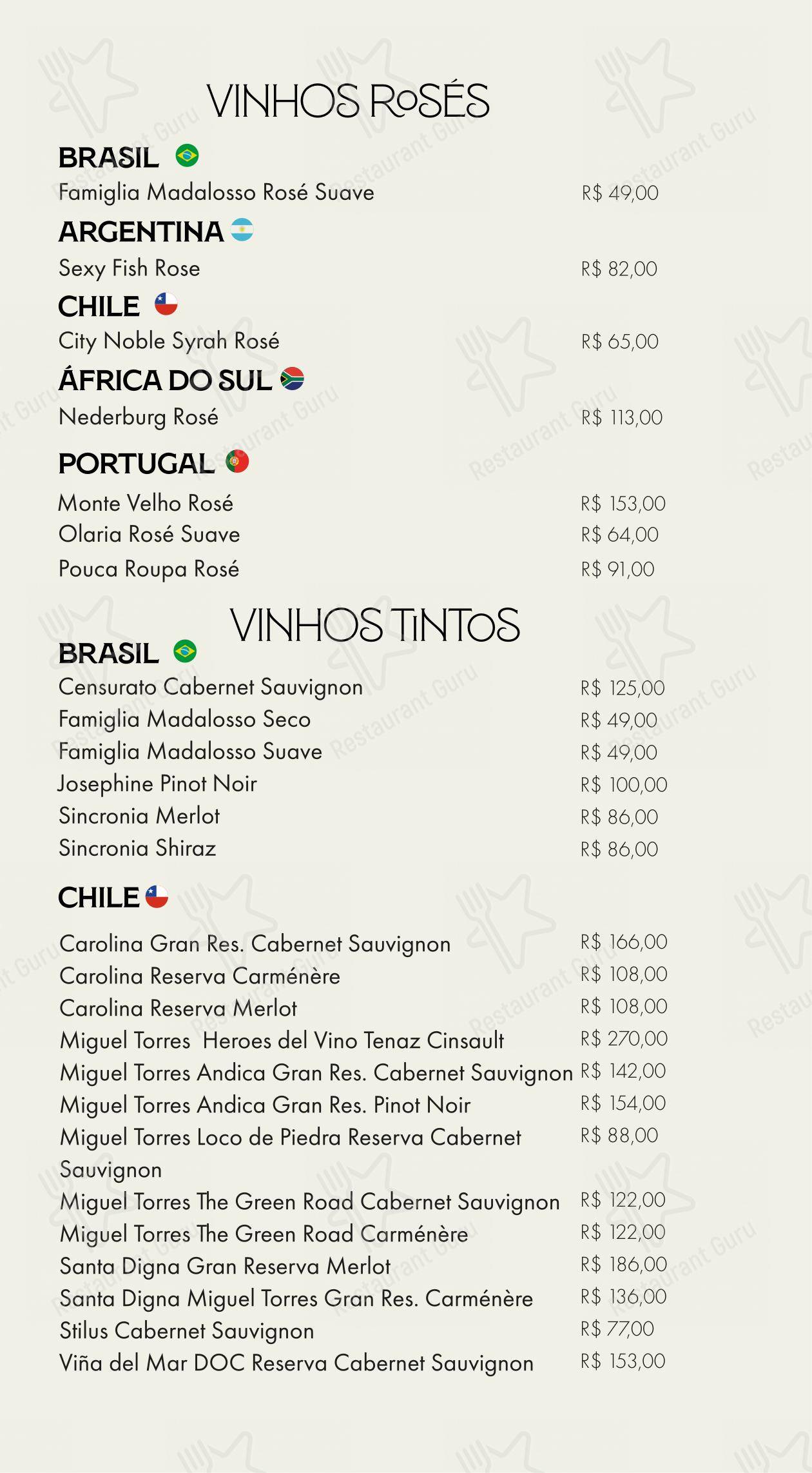 Família Madalosso menu - Коктейльная карта