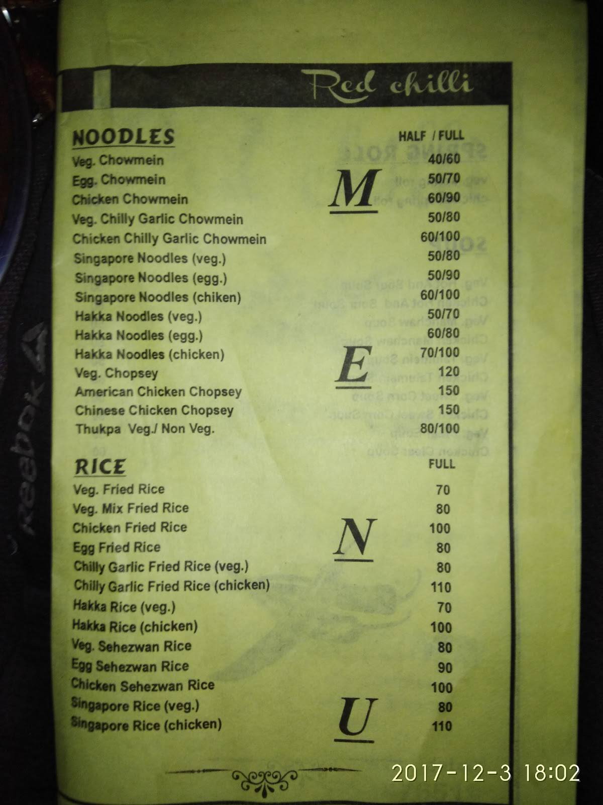 Red Chilli menu