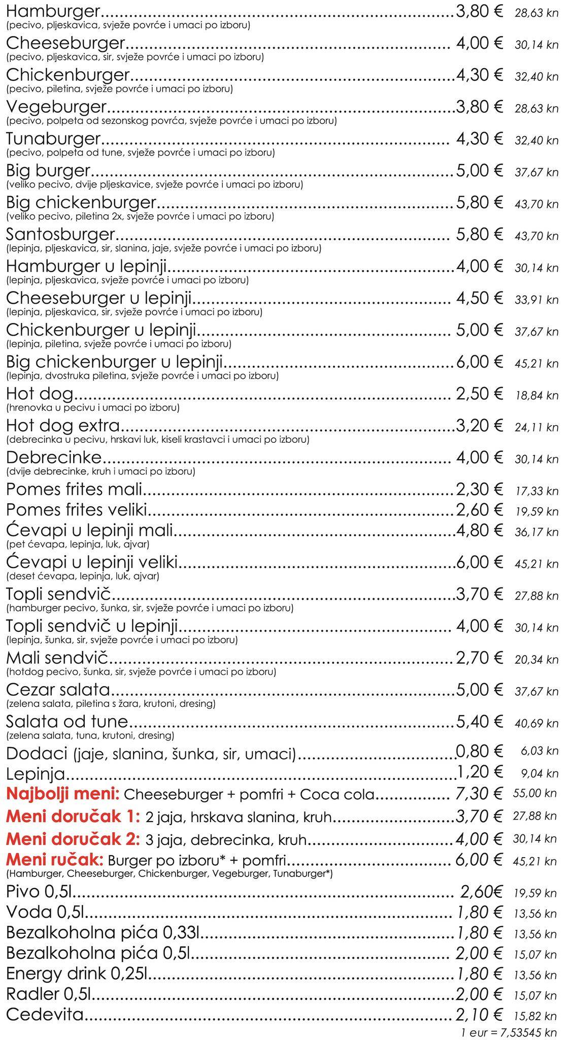 Menu di Fast Food Santos 