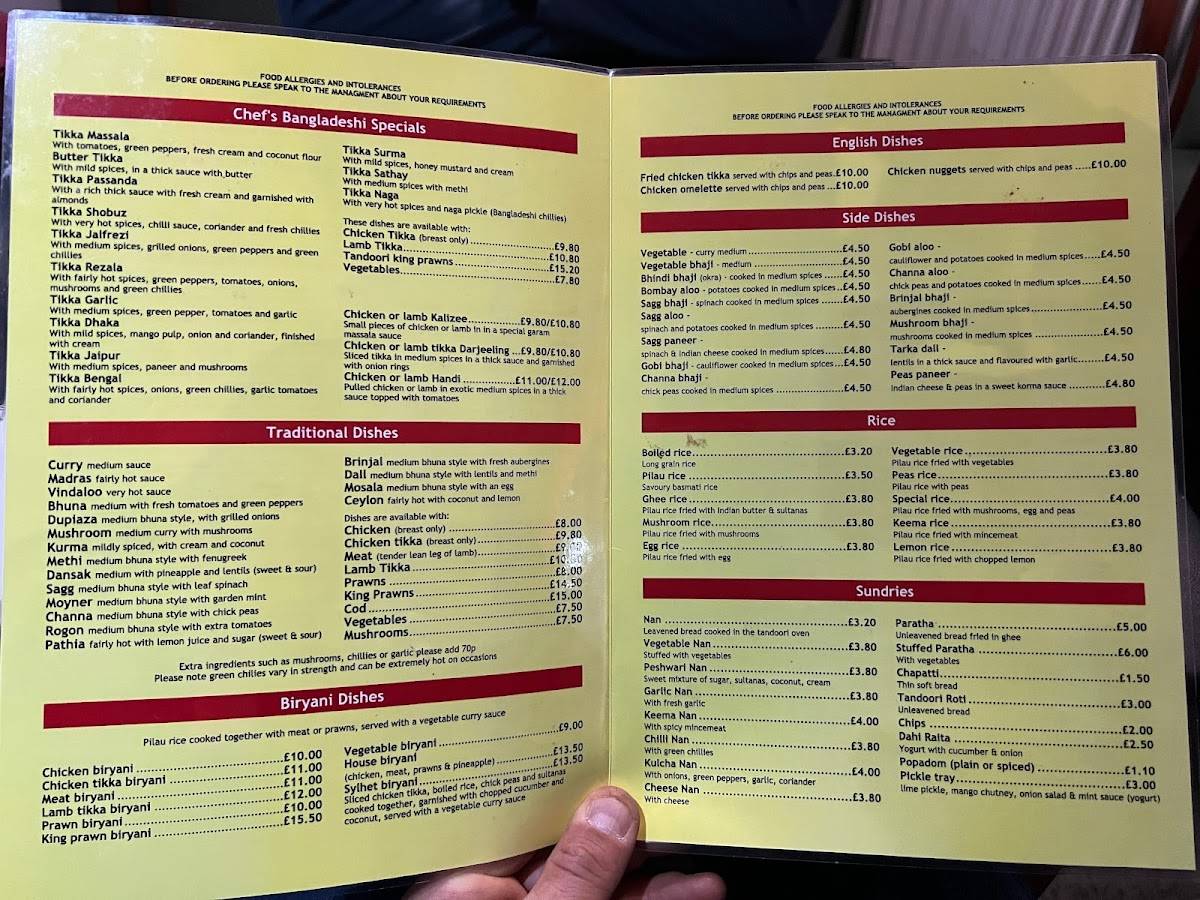 Menu at Curry Mahal Restaurant, Barnsley