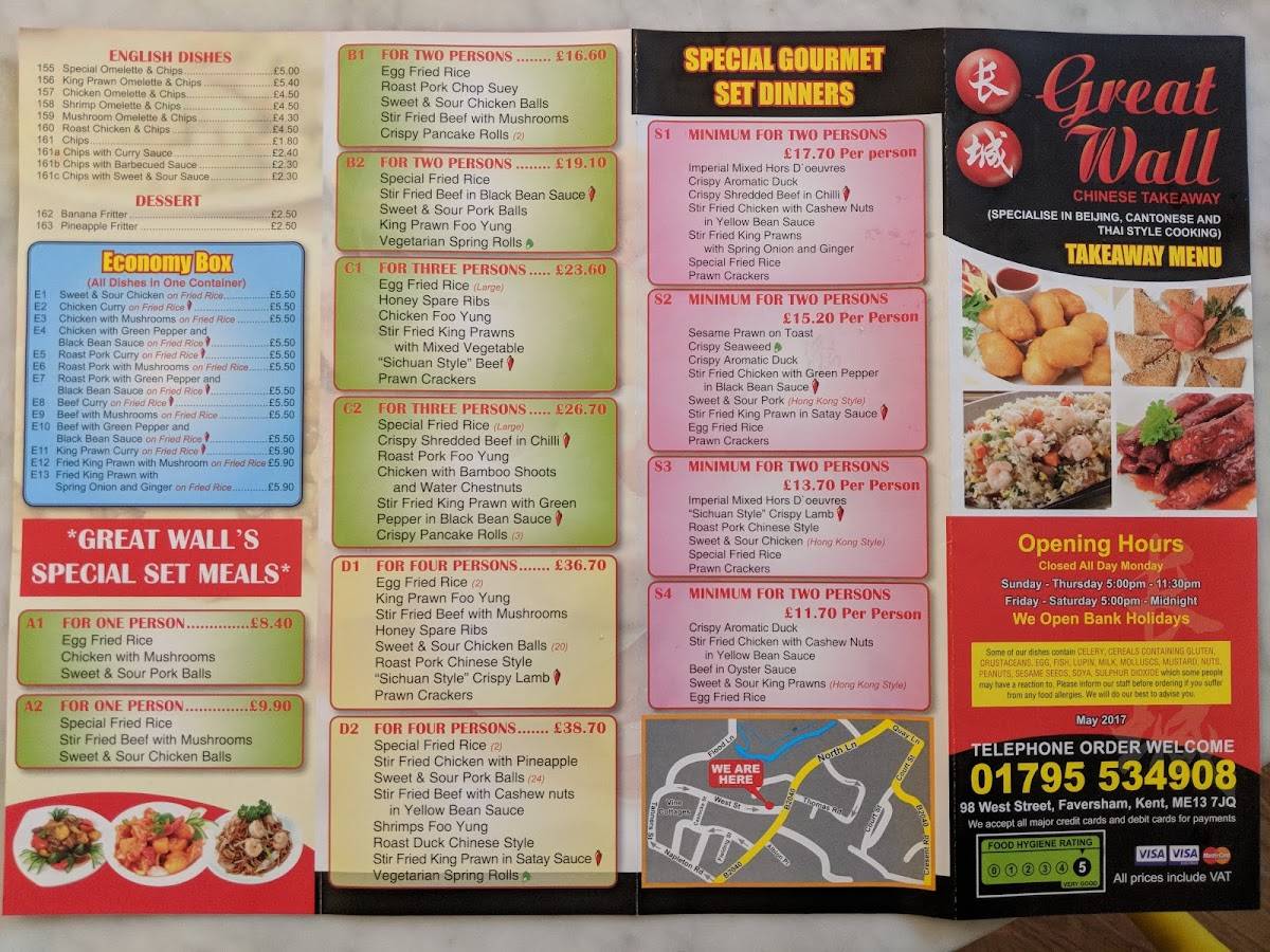 Menu at Great Wall fast food, Faversham