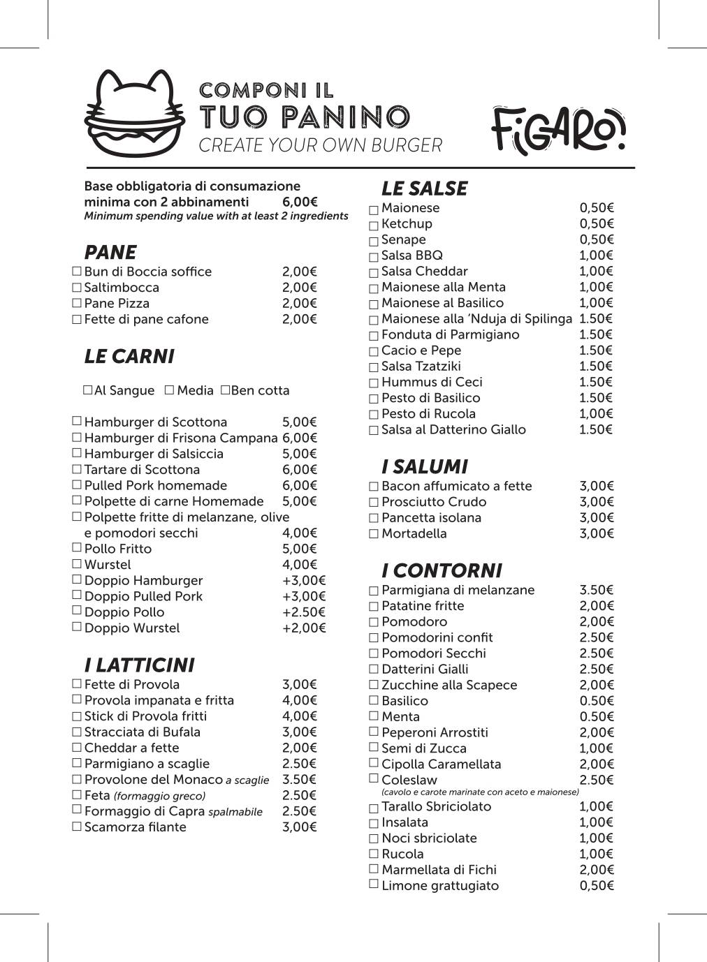 Menu di Figaro burger house 