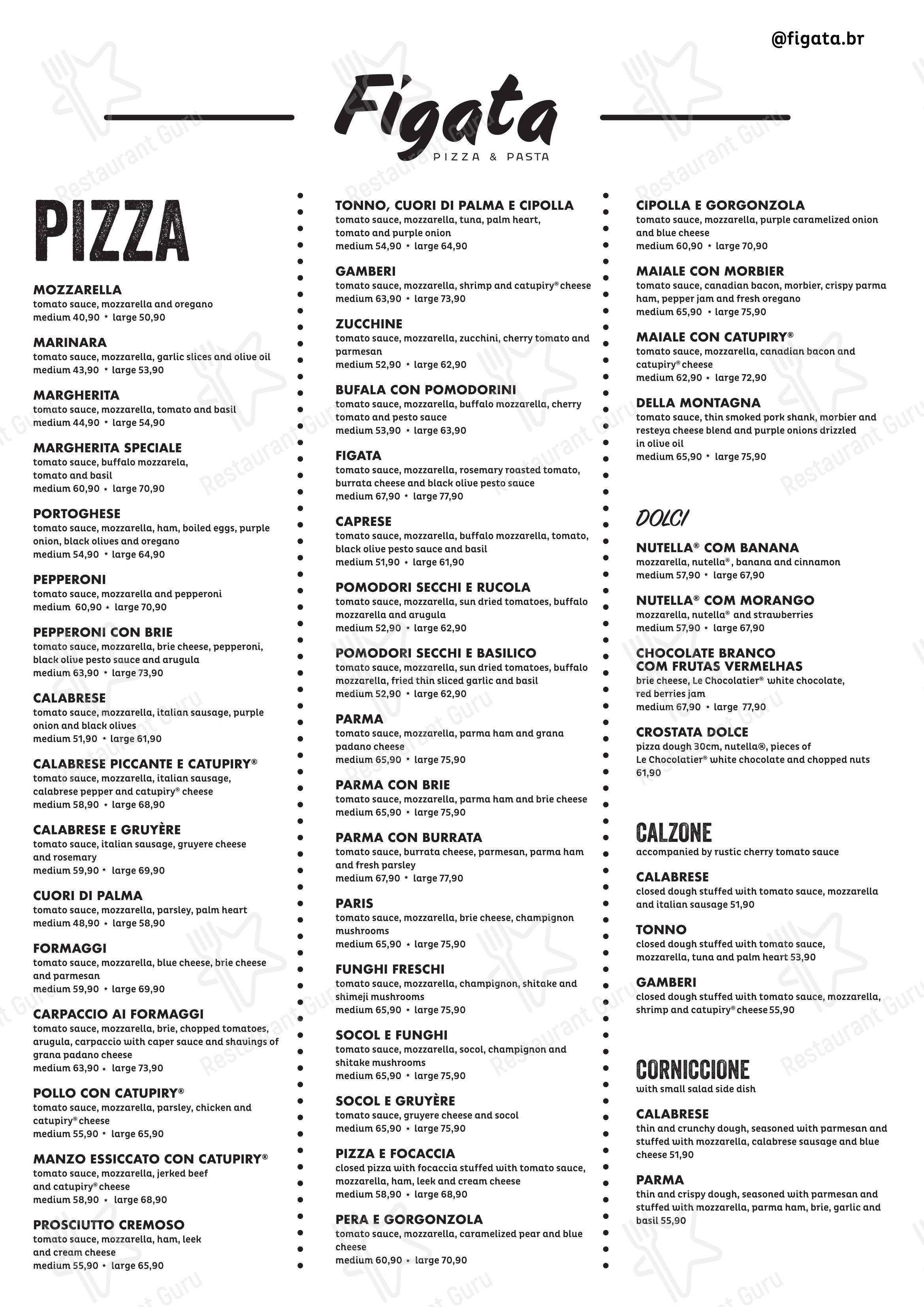 Figata Pizza & Pasta - Shopping Vitória menu - 菜单