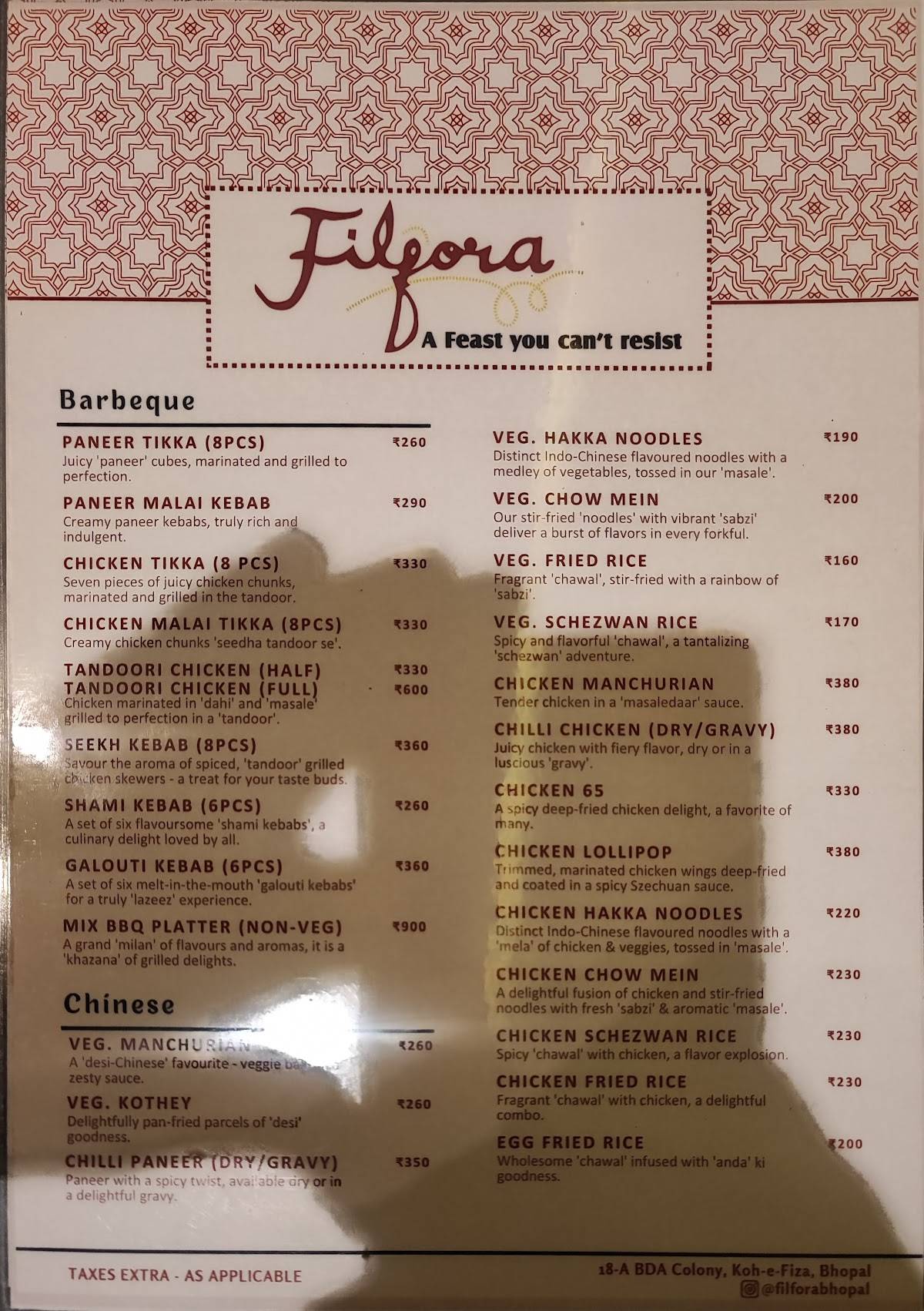 Filfora Restaurant Kohefiza Bhopal menu