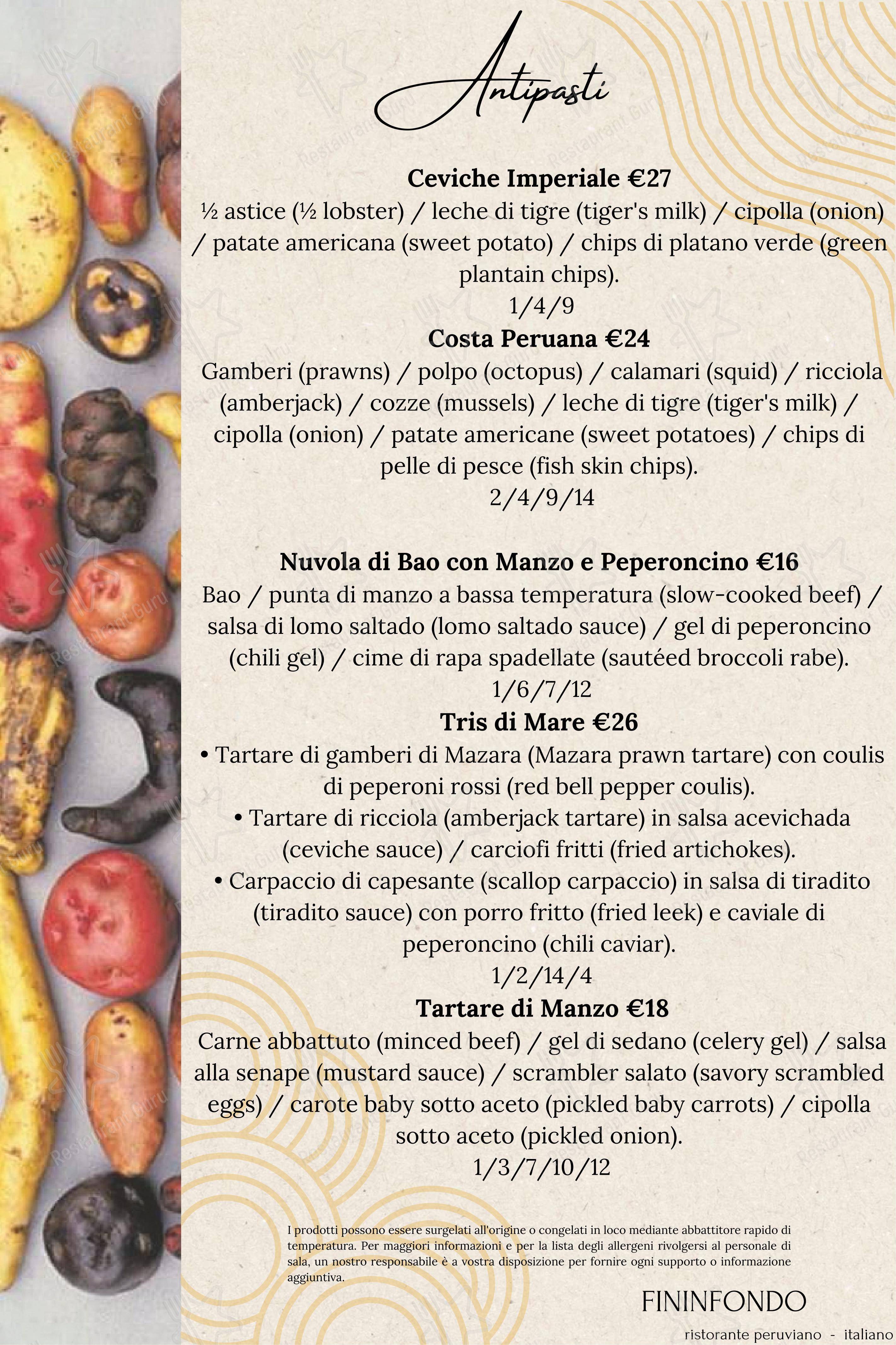 Menu per Fininfondo in Milano