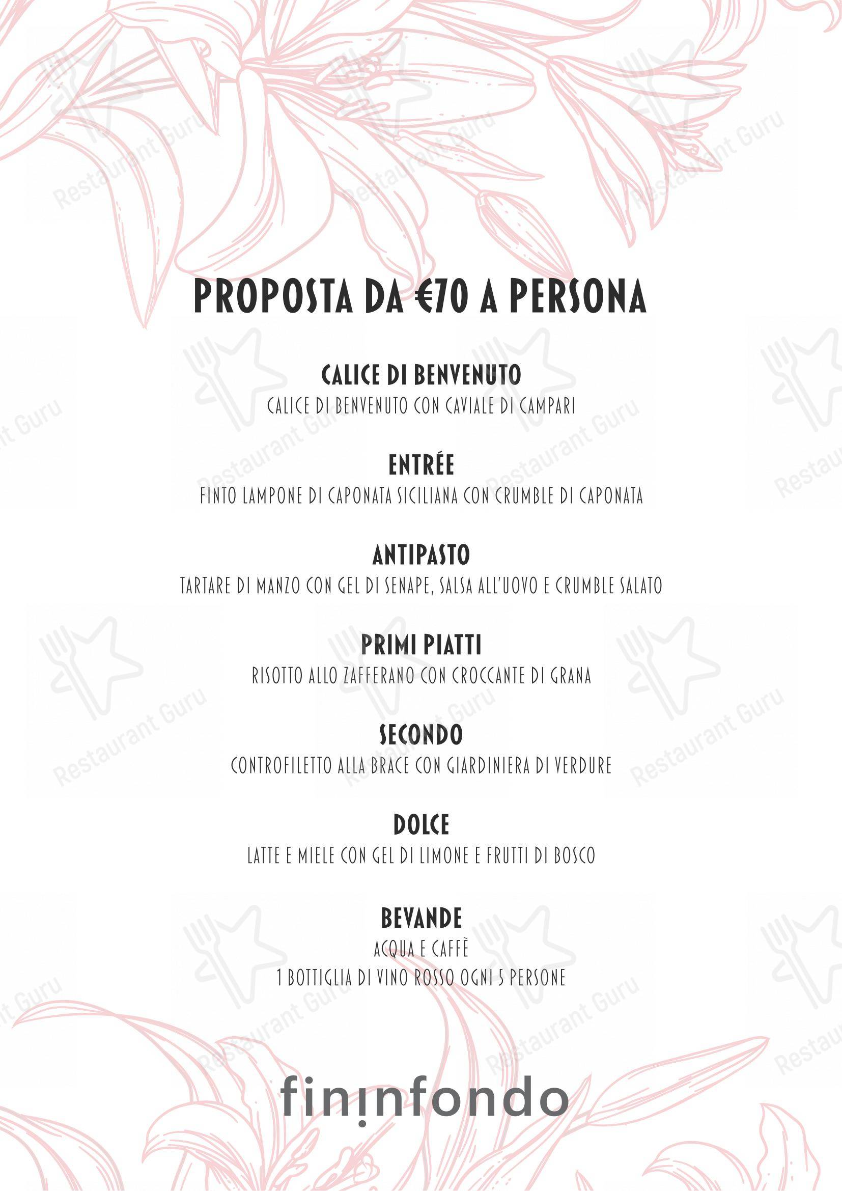 Menu di Fininfondo - piatti e bevande
