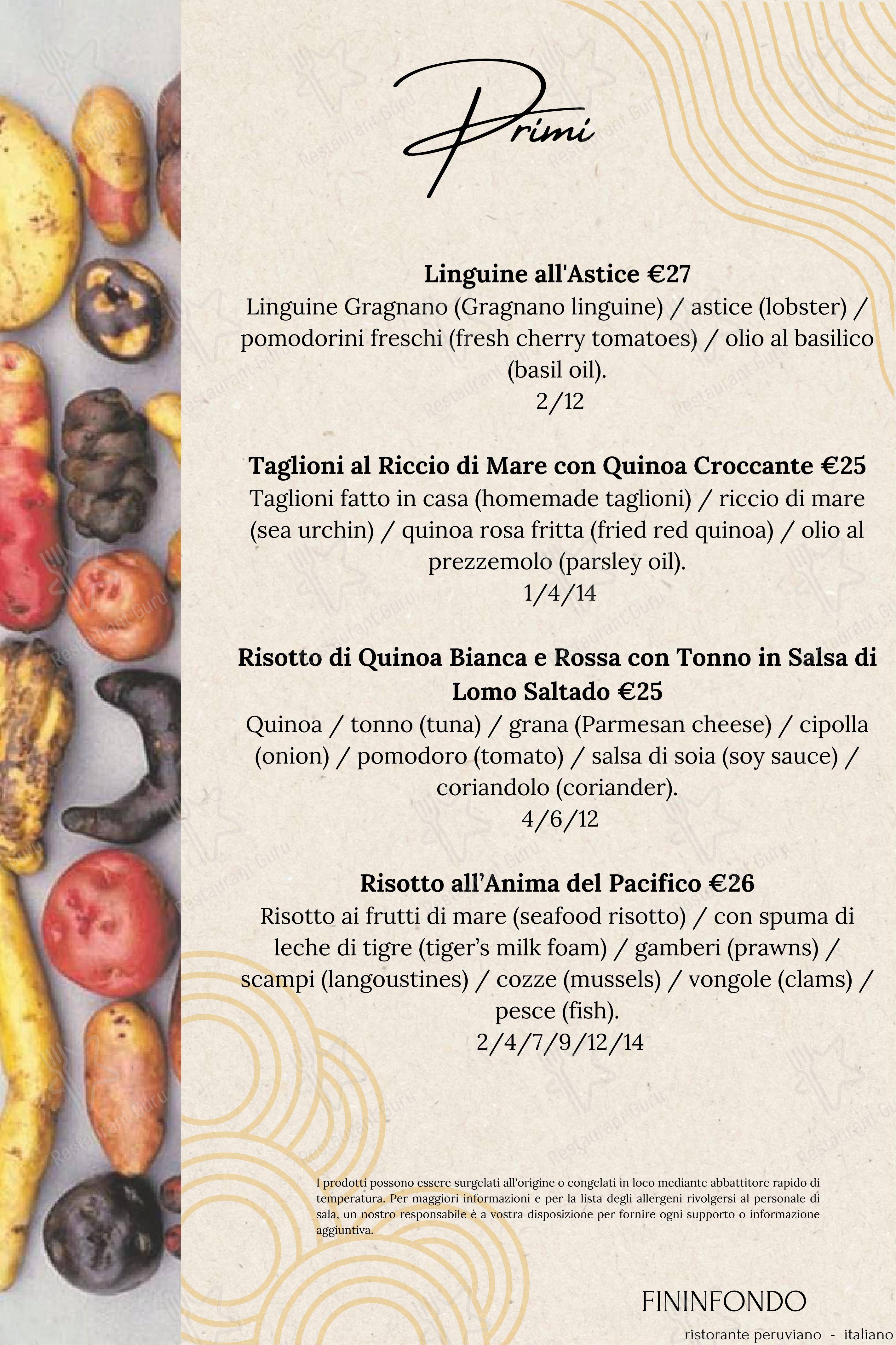 Menu per Fininfondo ristorante