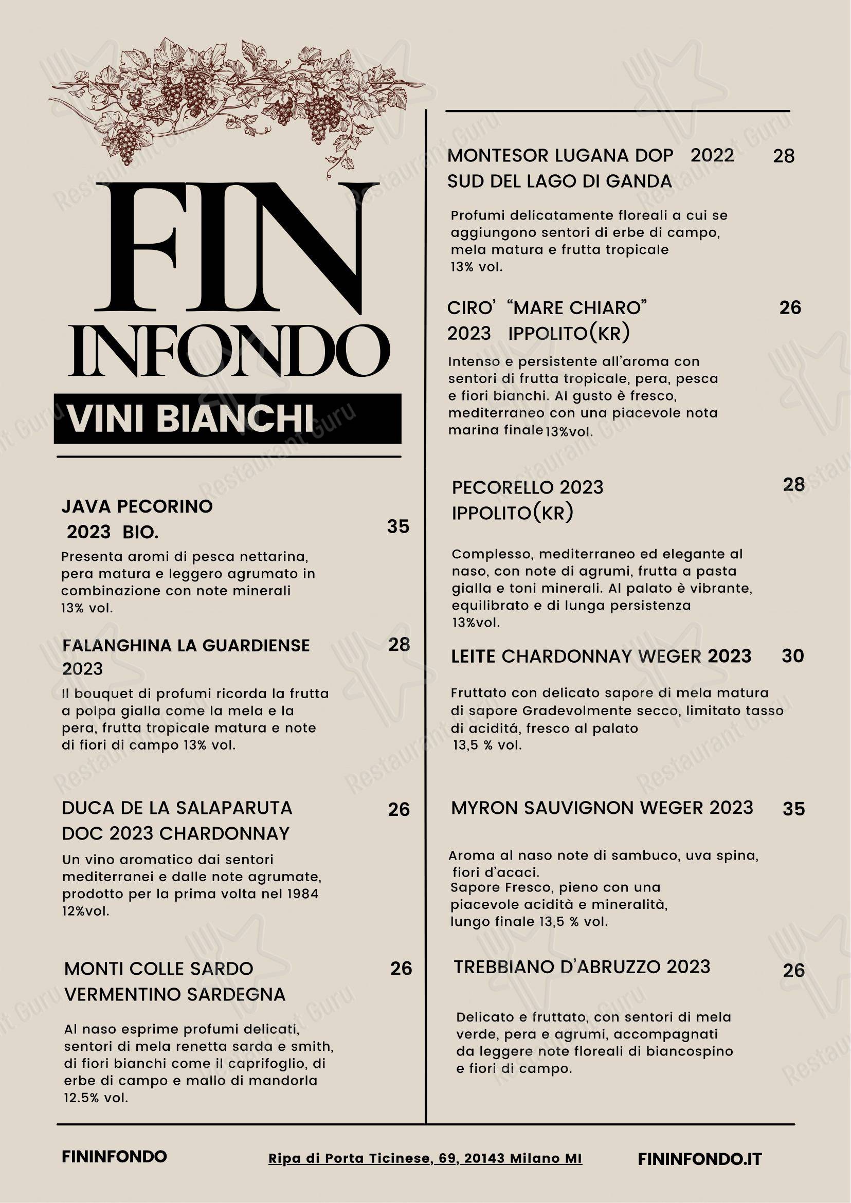 Menu bar per Fininfondo in Milano