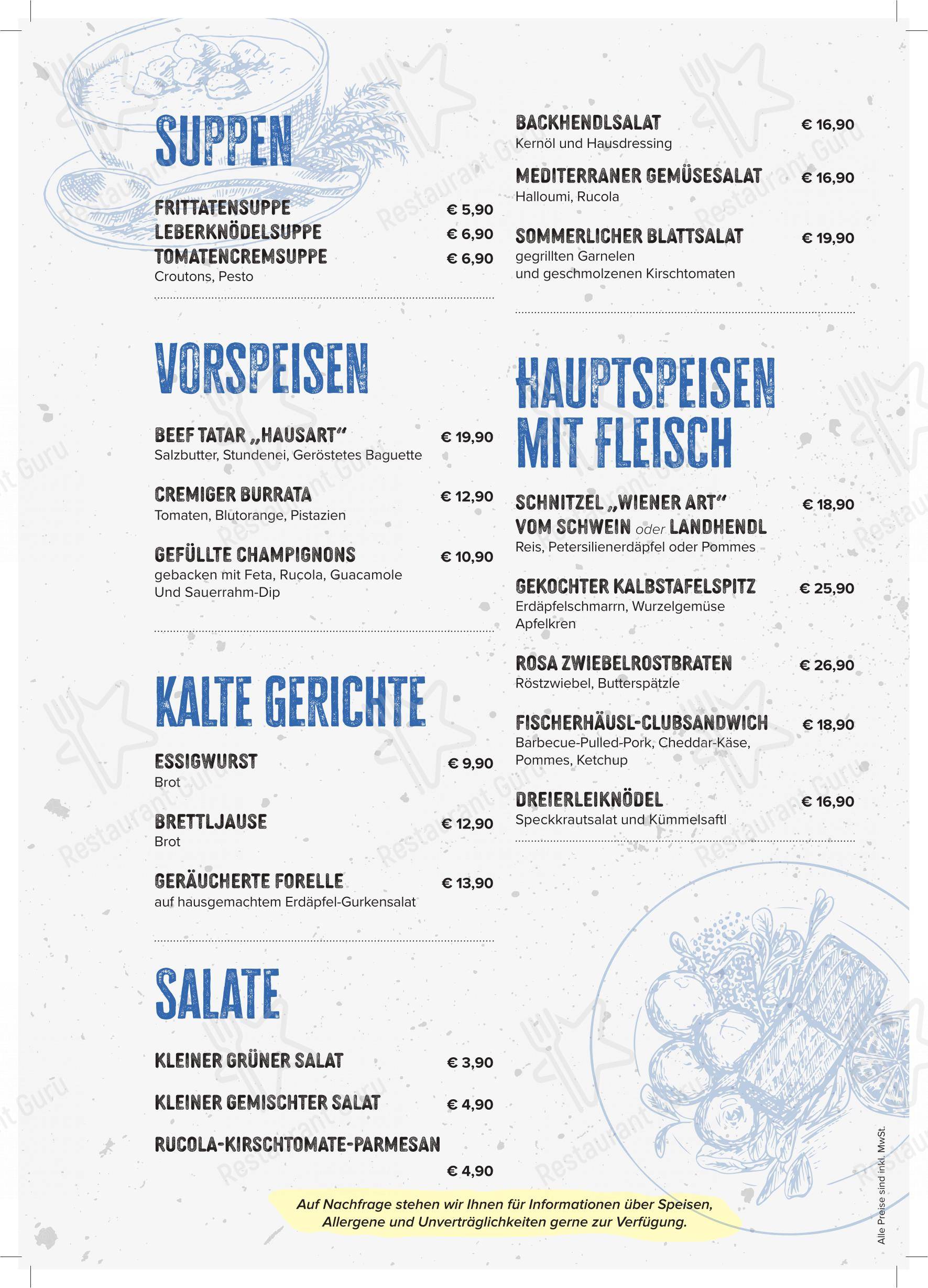 Menu pour Fischerhäusl Linz restaurant
