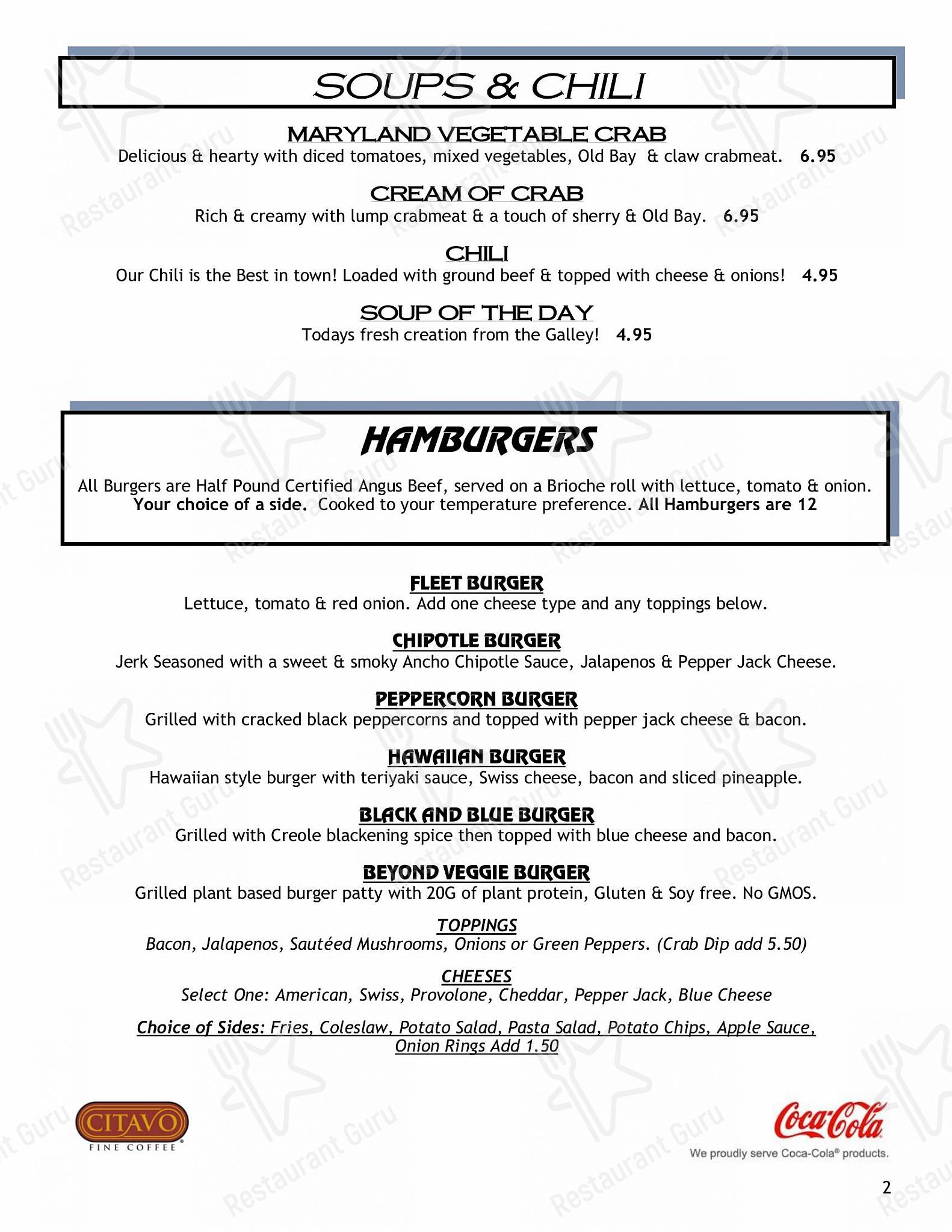 Menu at Fleet Reserve Club of Annapolis, Annapolis