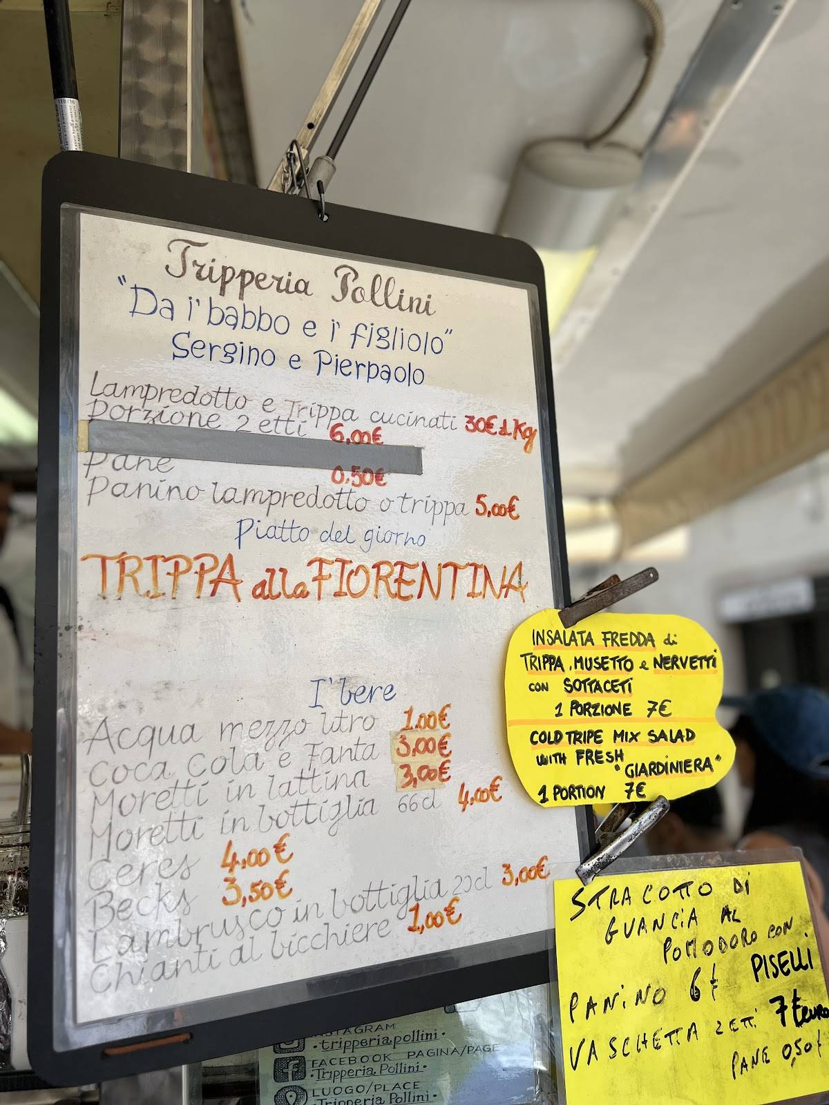 Menu di Tripperia Pollini Lampredotto 