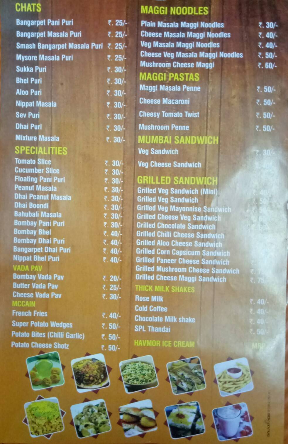 Foodie's Zone menu