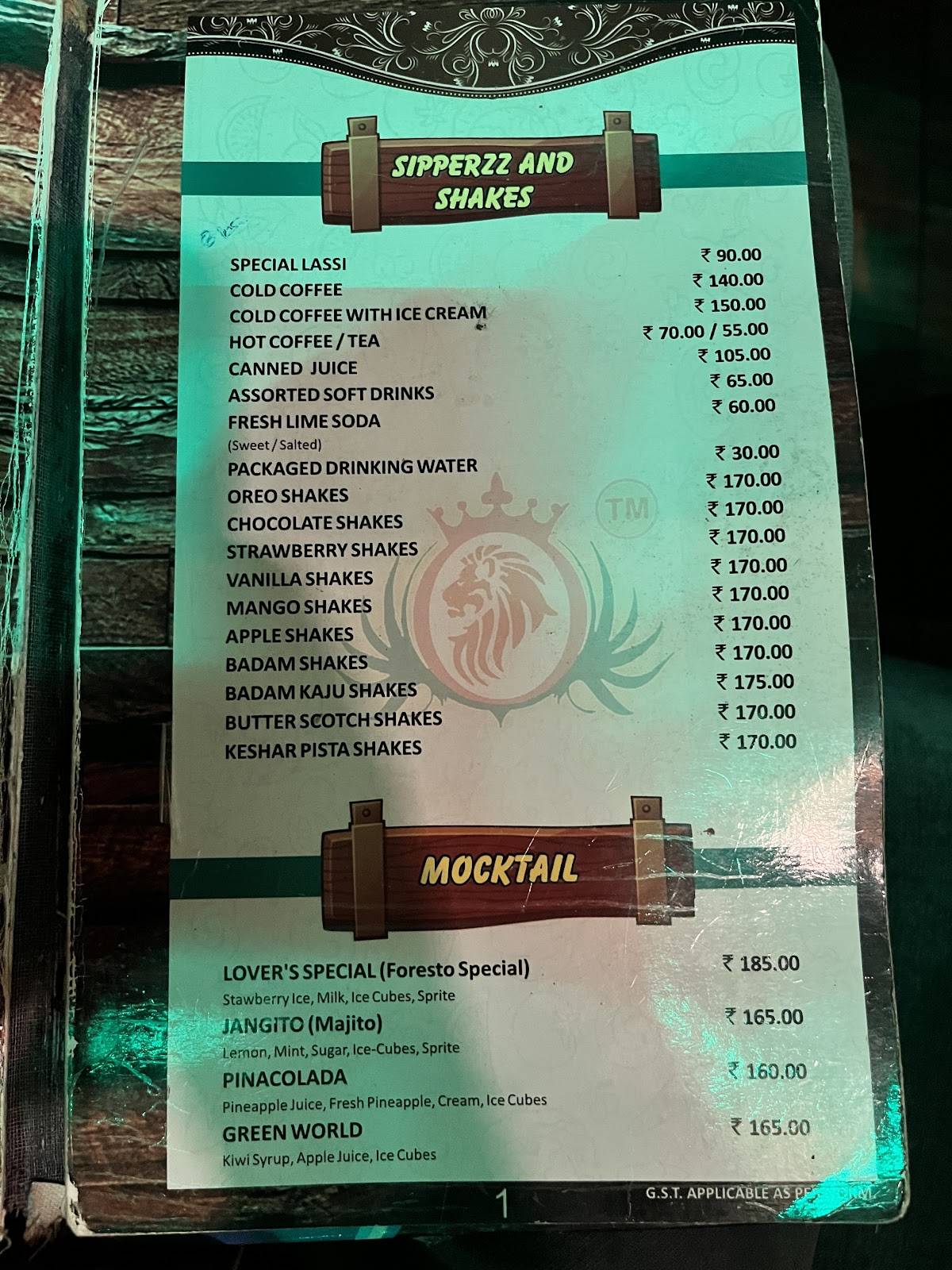 Foresto Paradise menu