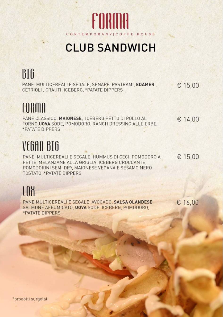 Menu di FORMA - Bakery, Pizzeria, Aperitivi 