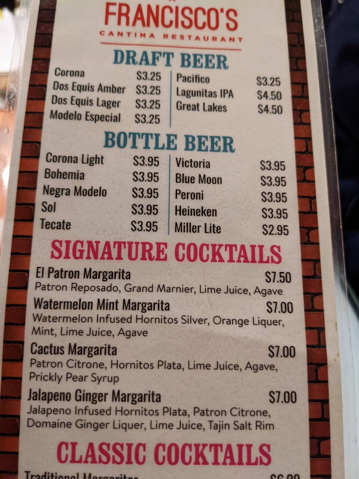 Menu at Francisco’s Cantina Restaurant, North Canton