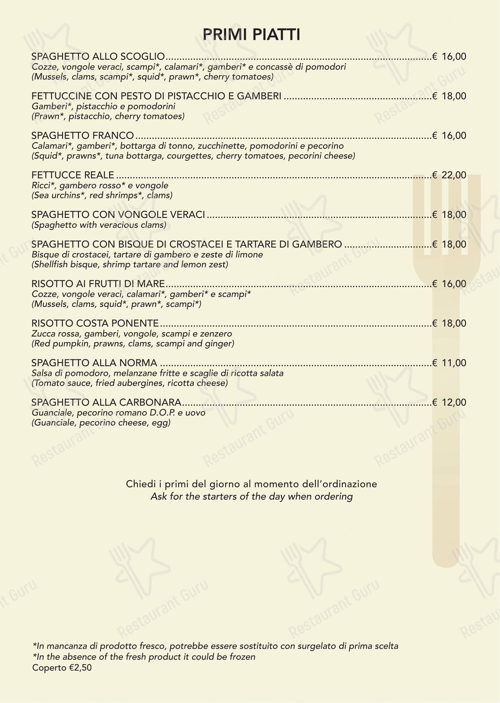 Menu per Ristorante Pizzeria Franco caffè bar