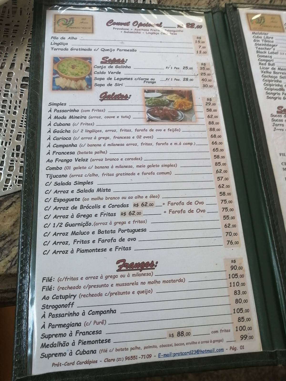 Frango Veloz - Bar e Restaurante cardápio
