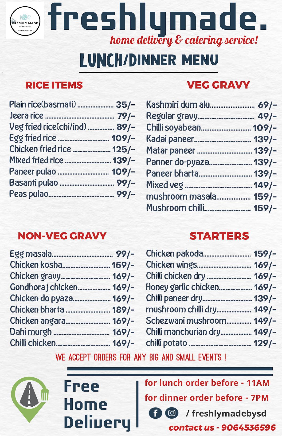 Freshlymade by shome's delicacy menu