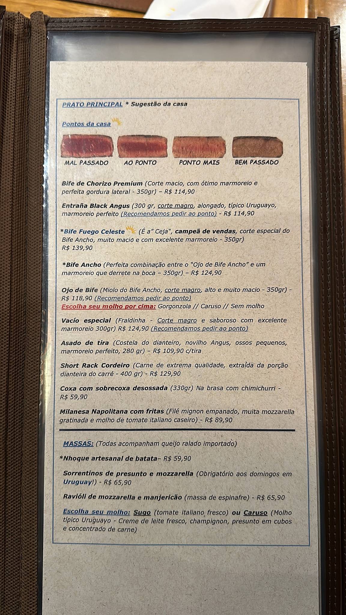 Parrillada Fuego Celeste - Unidade Moema cardápio