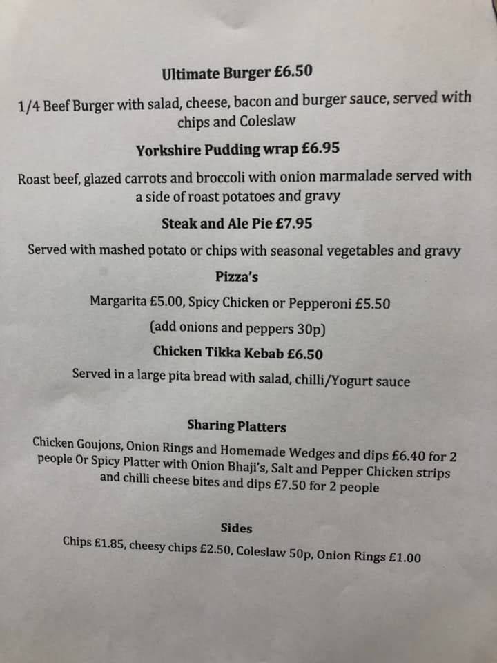 Menu at Fulneck Golf Club, Pudsey
