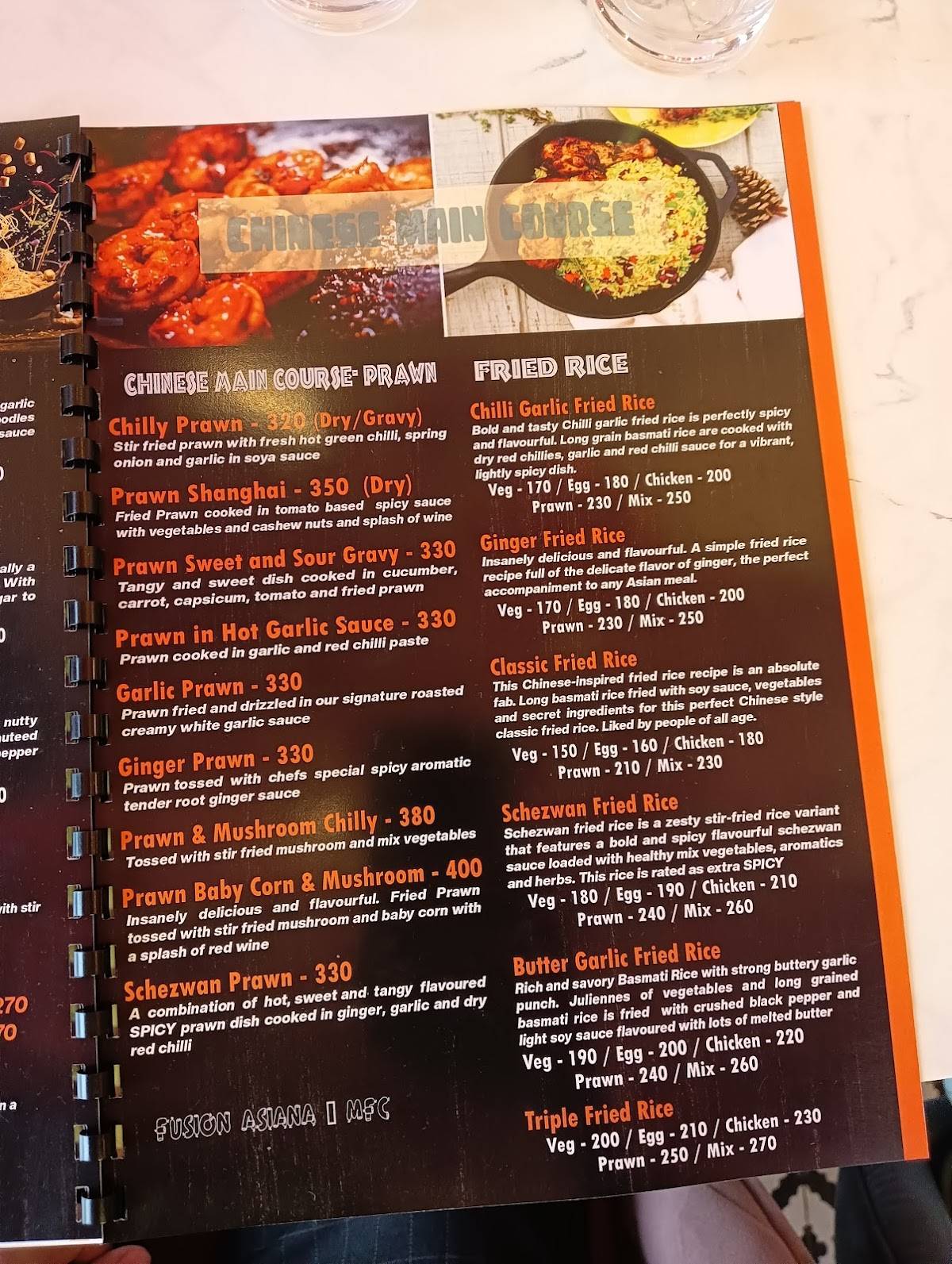Fusion Asiana MFC Restaurant & Cafe menu