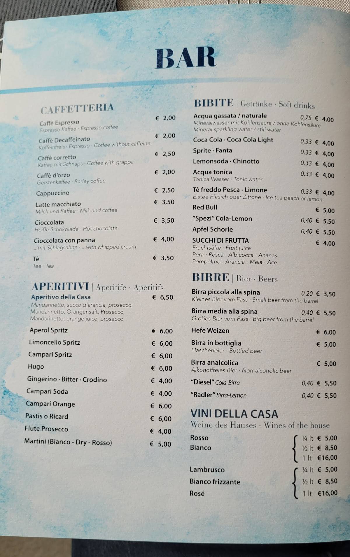 Menu di Ristorante Pizzeria B&B Gabbiano Malcesine 