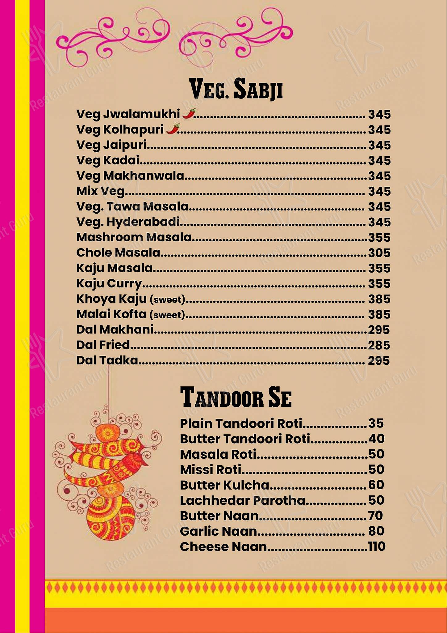 Amritsari menu