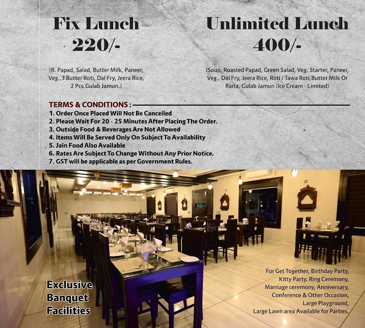 Kansar Garden Restaurant menu