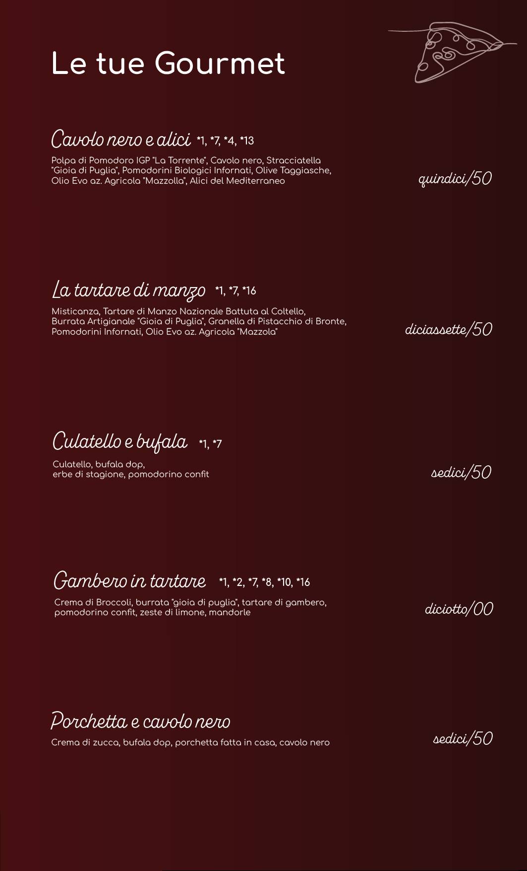 Menu di Garage Pizzeria Gourmet Senigallia 