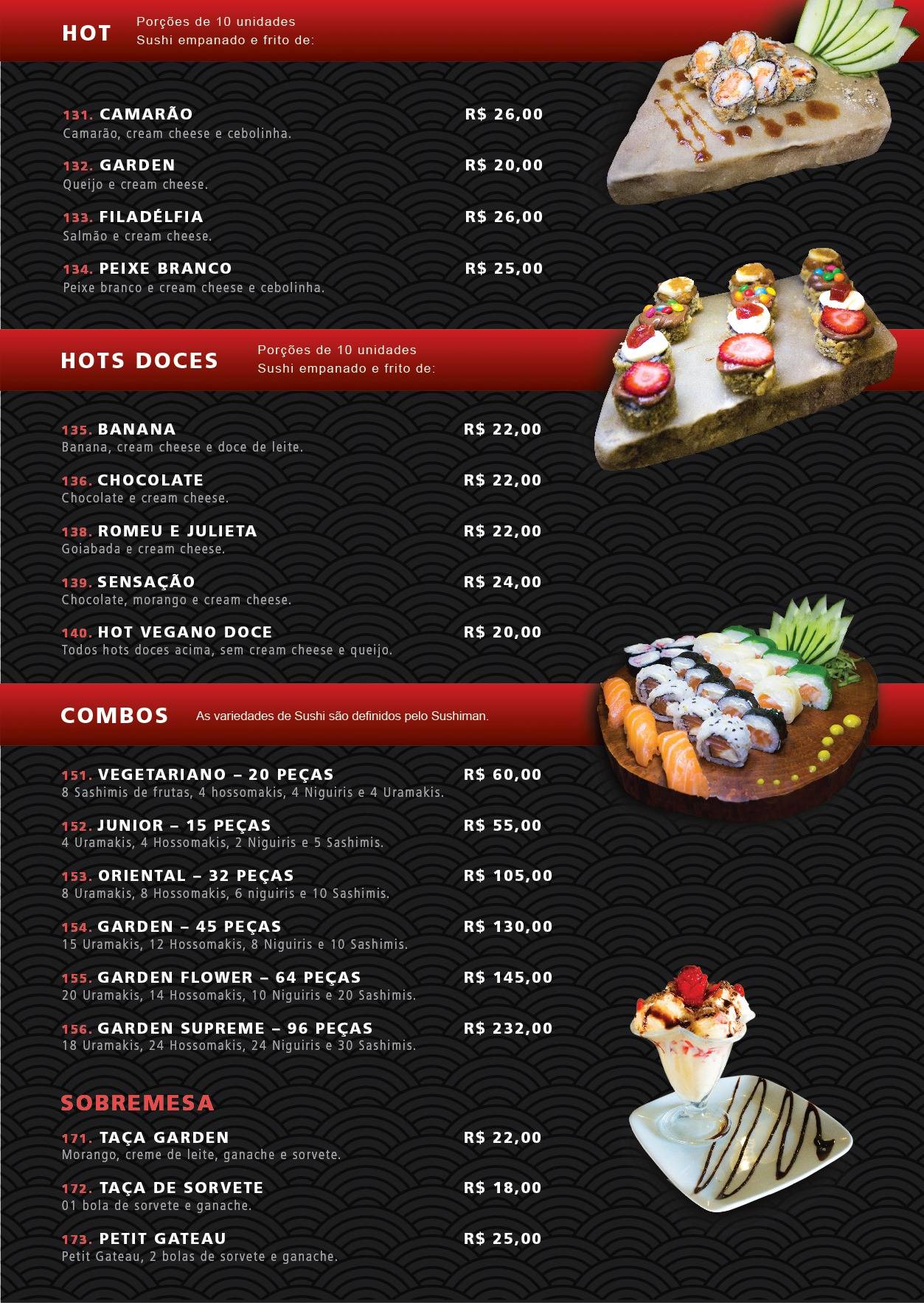 Garden Sushi Japonês - Restaurante Asiático em Erechim cardápio