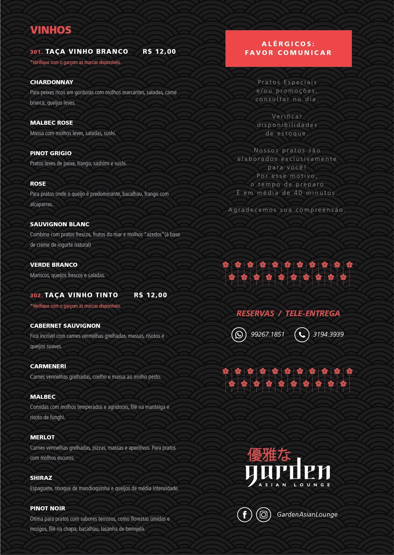Garden Sushi Japonês - Restaurante Asiático em Erechim cardápio
