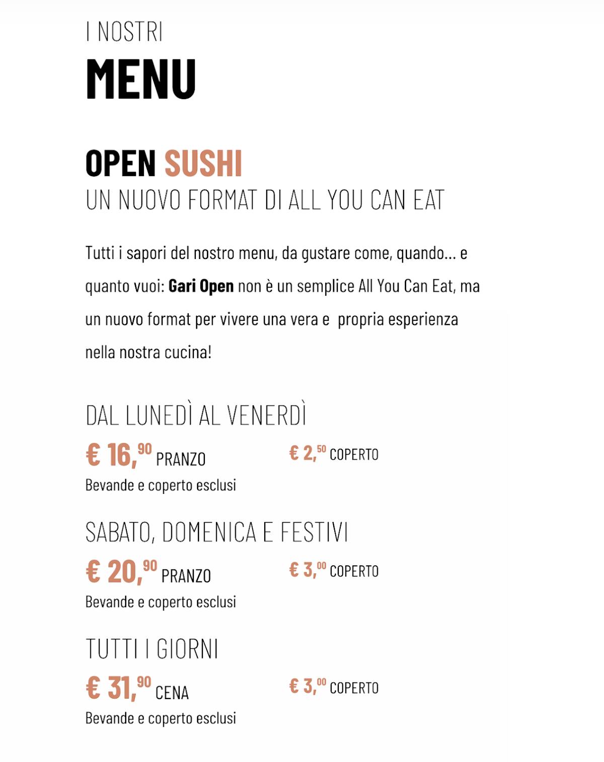 Menu di Gari Sushi in Turin 