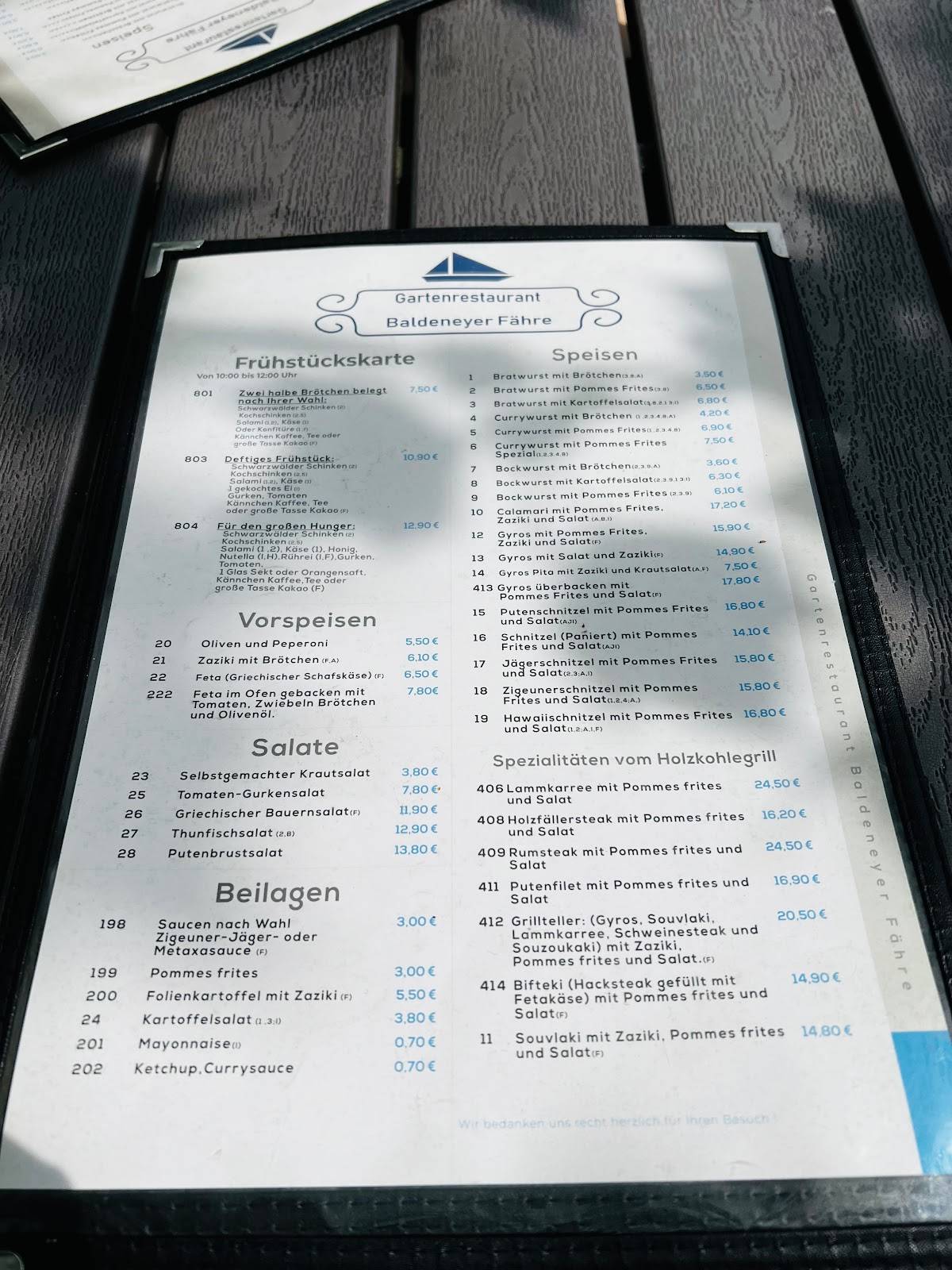 Speisekarte von Baldeneyer Fähre restaurant, Essen