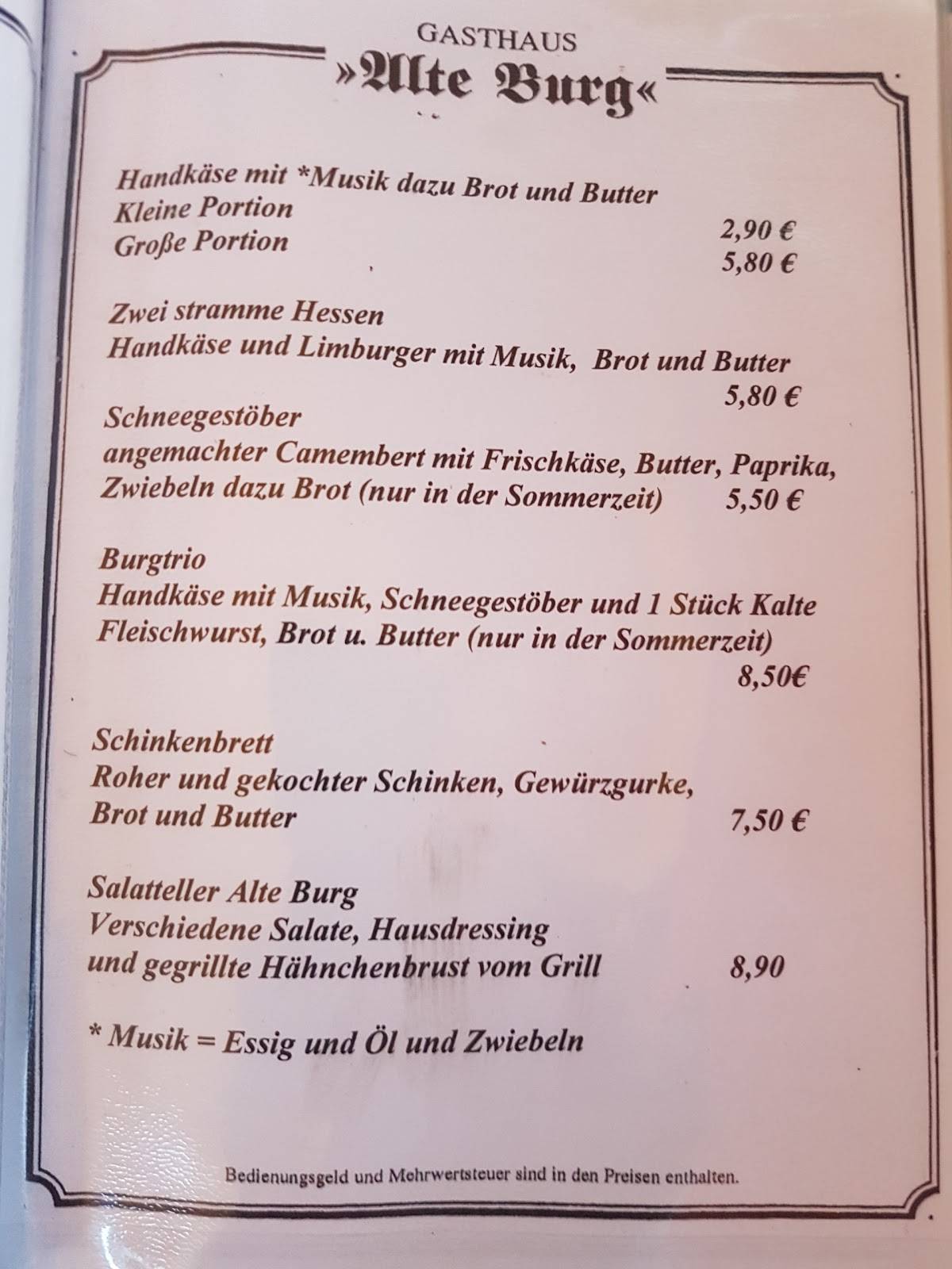 Speisekarte von Gasthaus Alte Burg restaurant, Dreieich