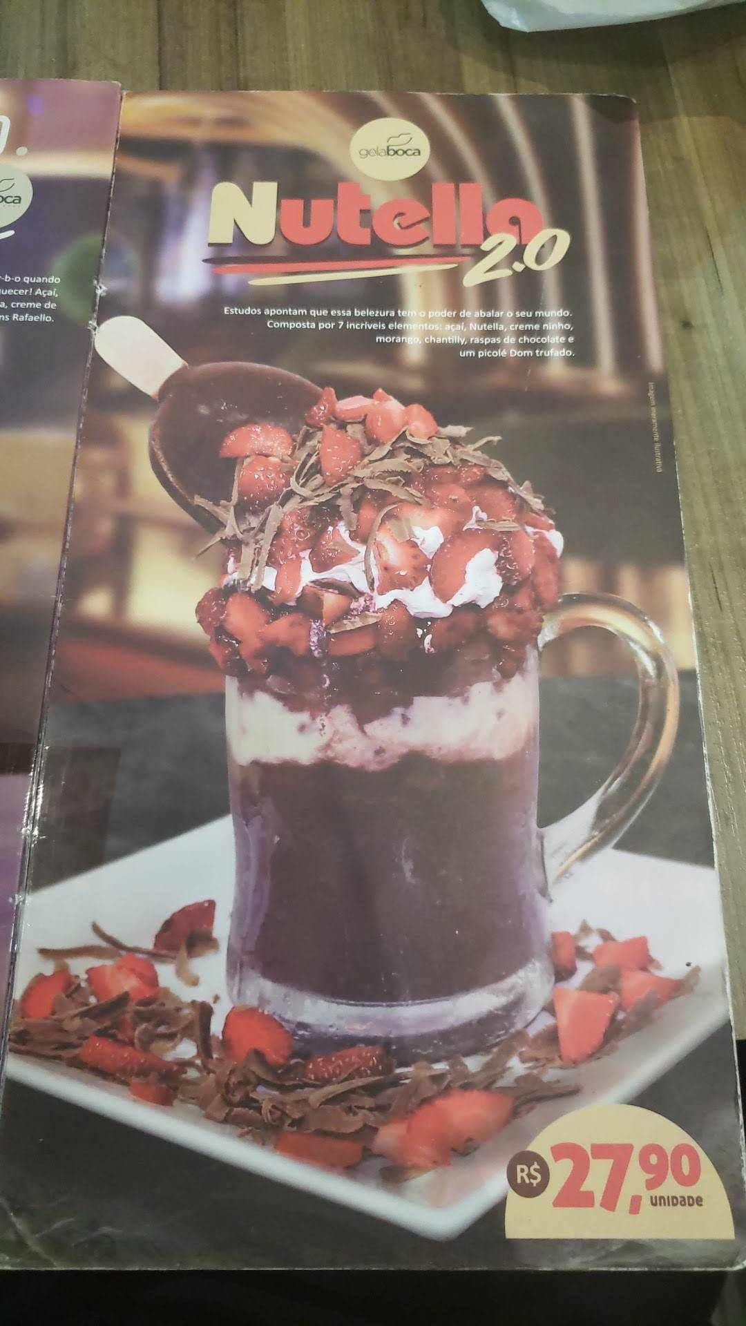 Gela Boca Inglaterra cardápio