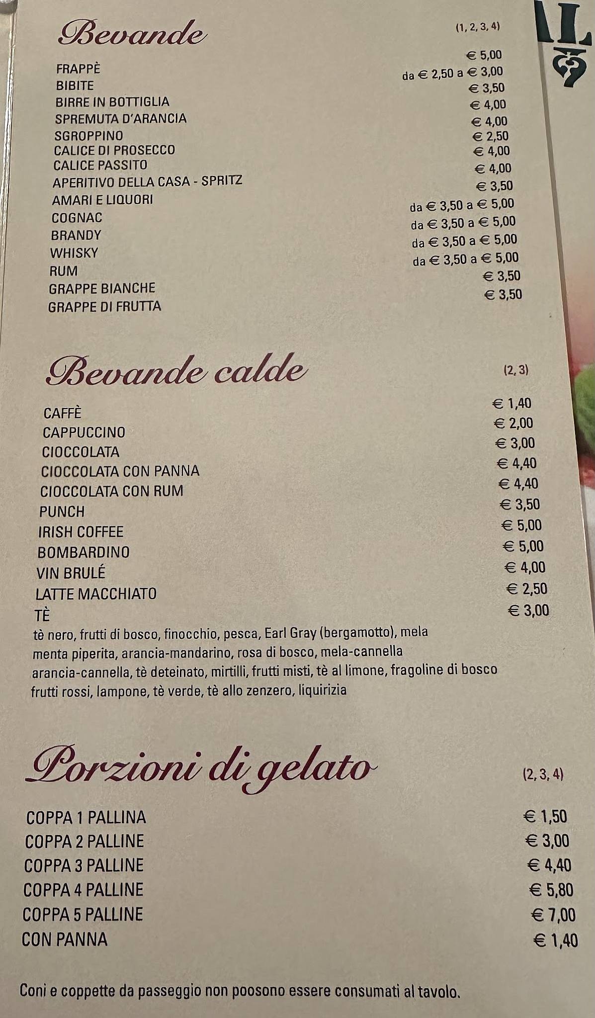 Menu di Gelateria Al Soler 