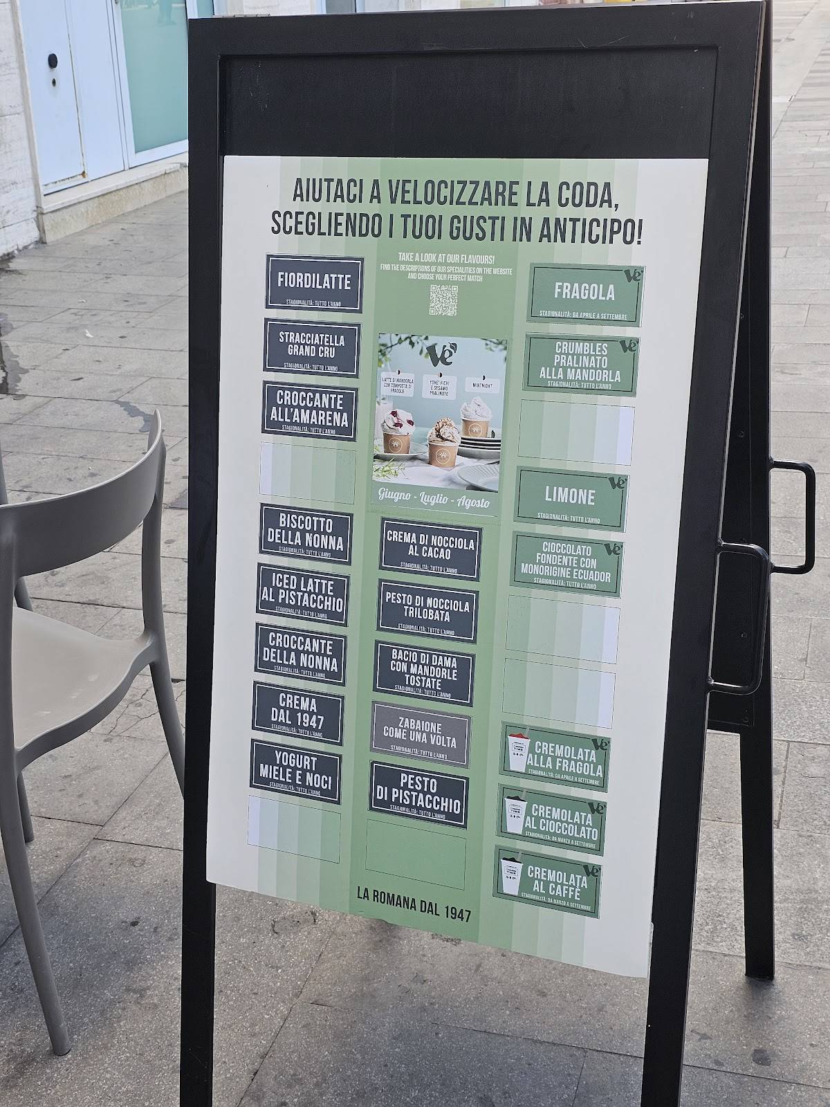 Menu di Gelateria La Romana dal 1947 